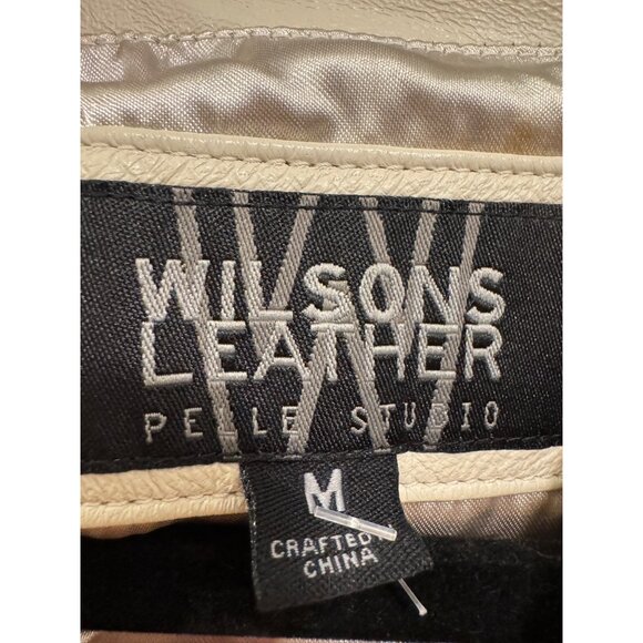 Wilsons Leather Womens Beige Jacket Medium Button-Up Fully Lined 100% Leather Ch - Picture 3 of 7